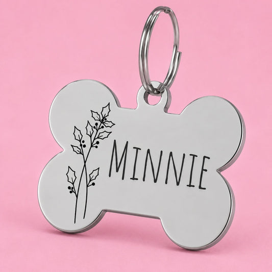 Birth Flower Dog Tag - Holly Berry Birth Flower Dog Tag, December