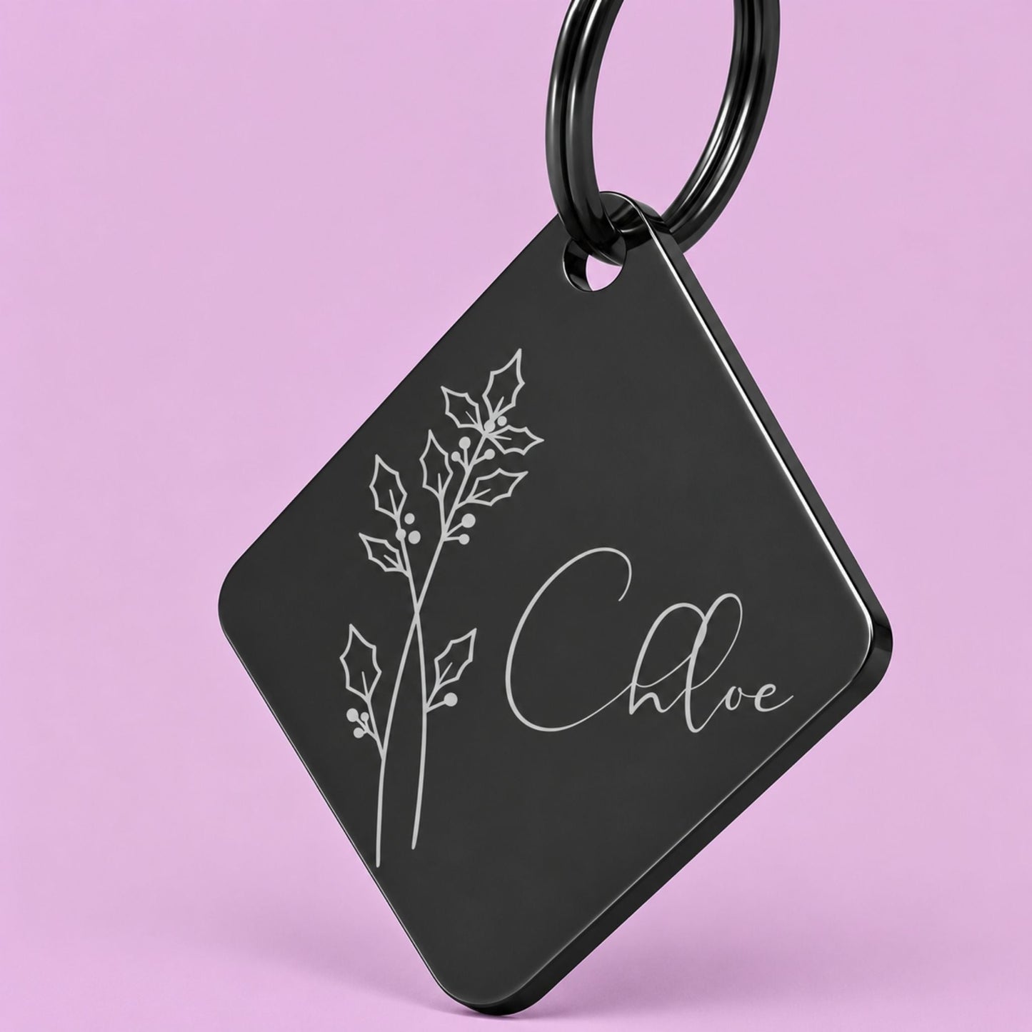 Birth Flower Dog Tag - Holly Berry Birth Flower Dog Tag, December