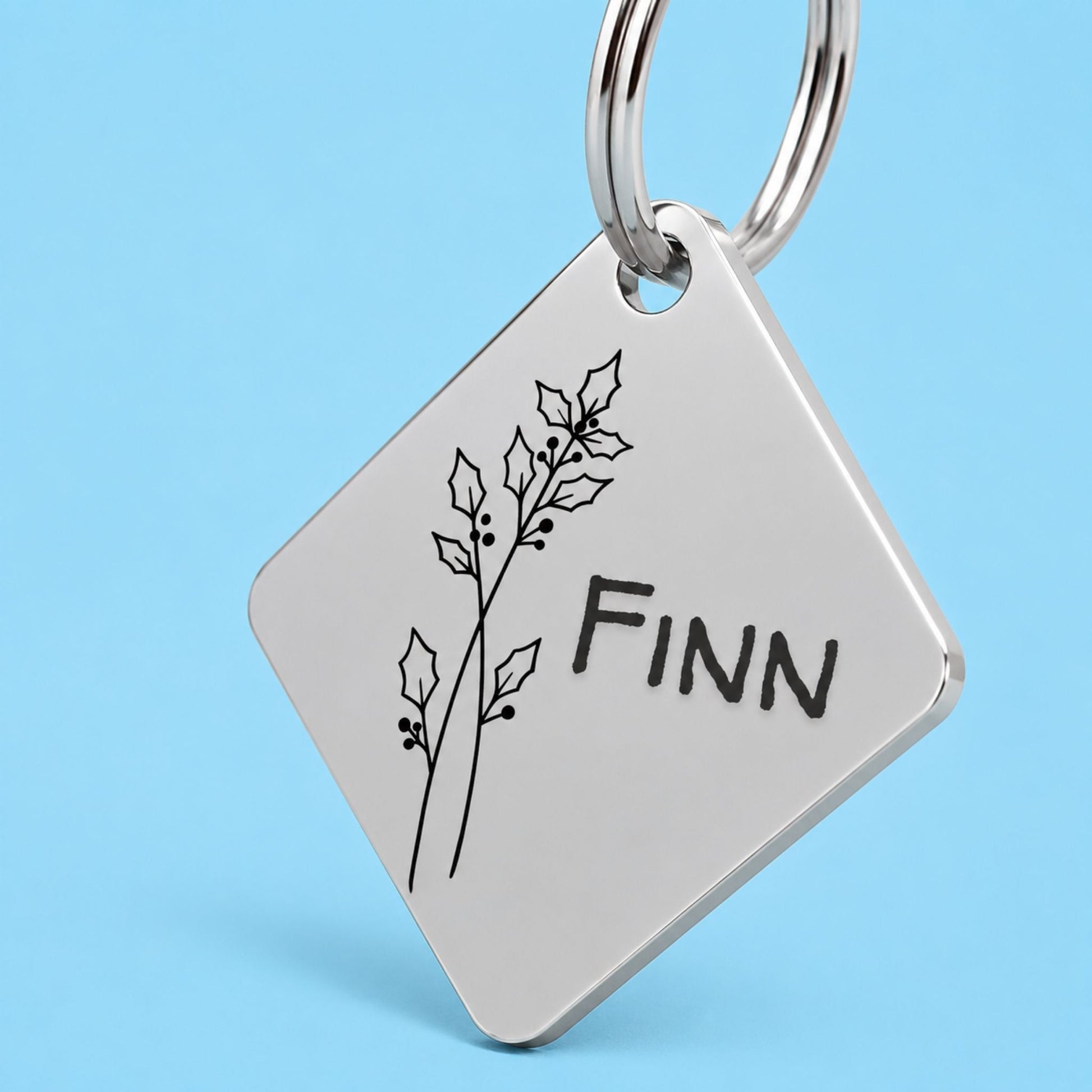 Birth Flower Dog Tag - Holly Berry Birth Flower Dog Tag, December