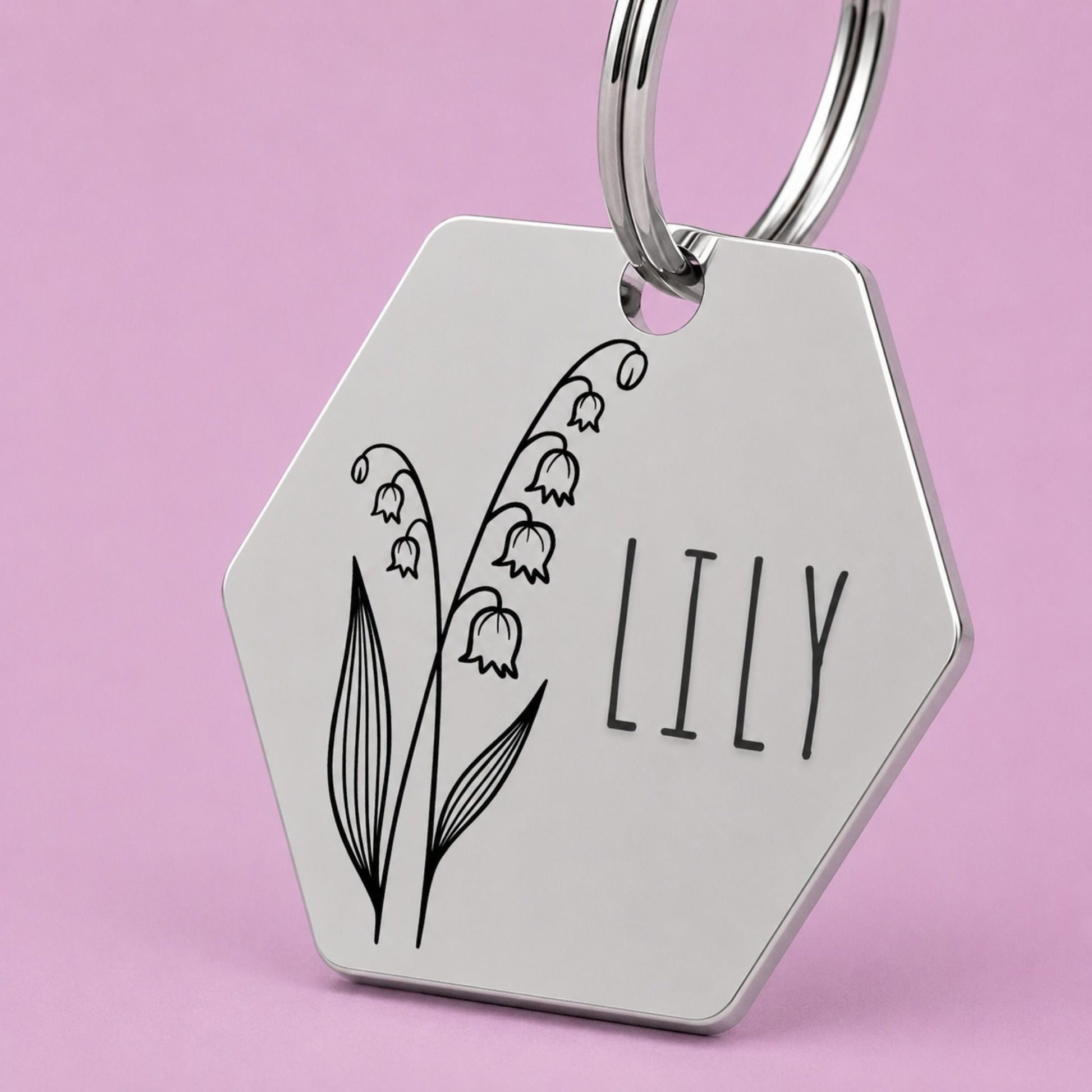 Birth Flower Dog Tag - Lily of the Valley Birth Flower Dog Tag, May