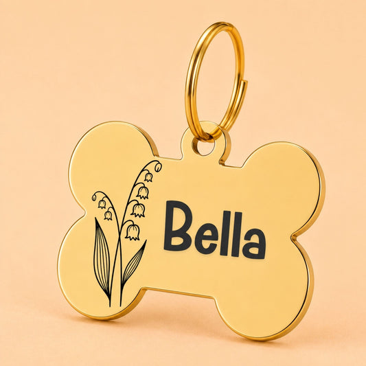 Birth Flower Dog Tag - Lily of the Valley Birth Flower Dog Tag, May