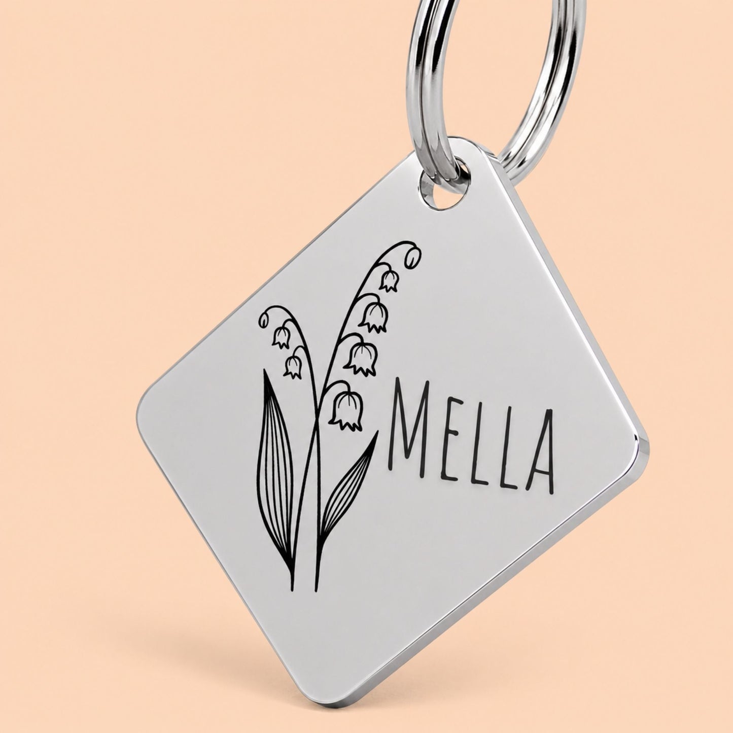 Birth Flower Dog Tag - Lily of the Valley Birth Flower Dog Tag, May