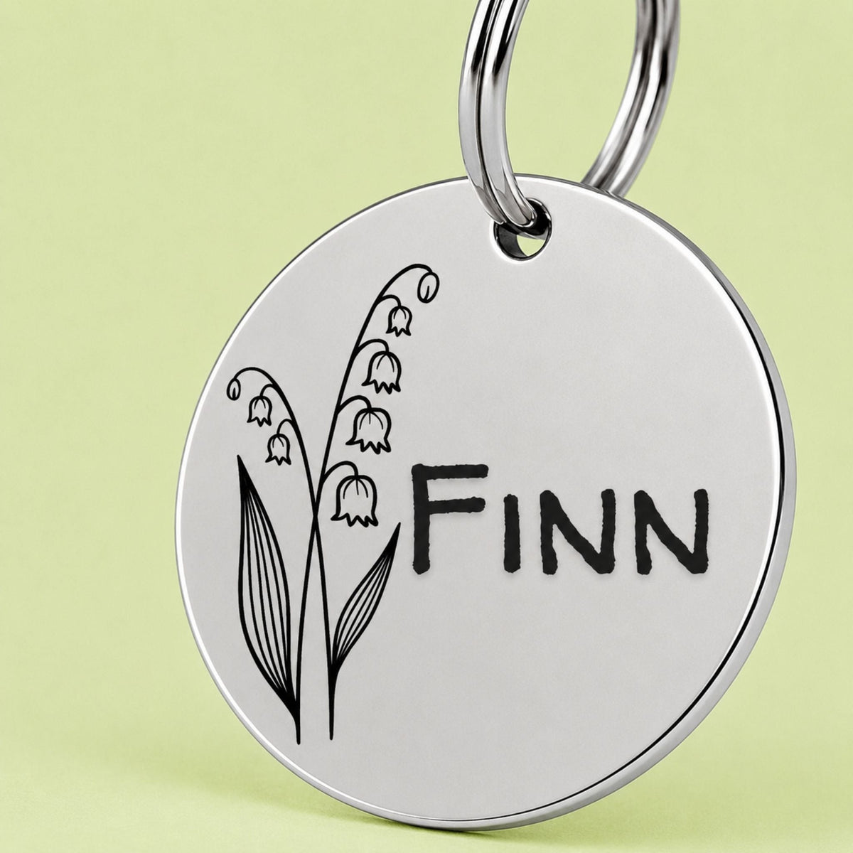 Birth Flower Dog Tag - Lily of the Valley Birth Flower Dog Tag, May