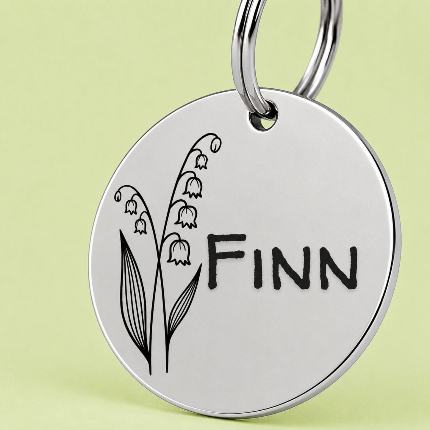 Birth Flower Dog Tag - Lily of the Valley Birth Flower Dog Tag, May