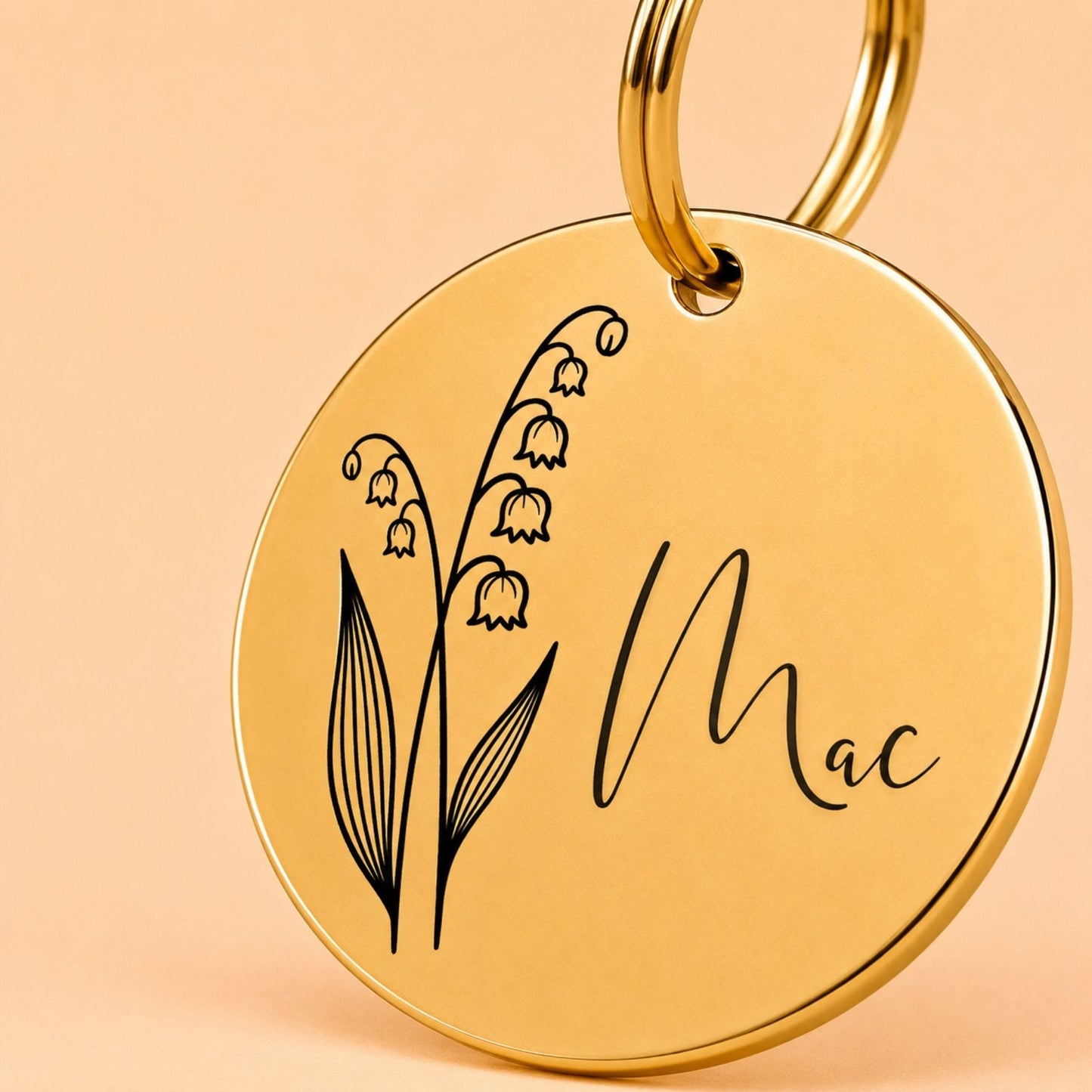 Birth Flower Dog Tag - Lily of the Valley Birth Flower Dog Tag, May