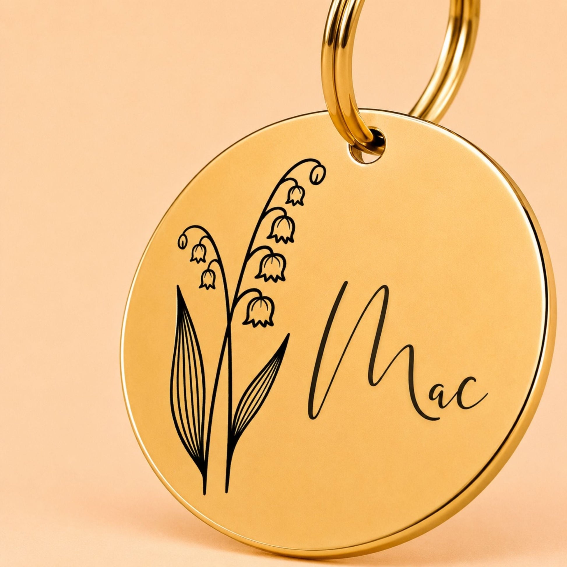 Birth Flower Dog Tag - Lily of the Valley Birth Flower Dog Tag, May
