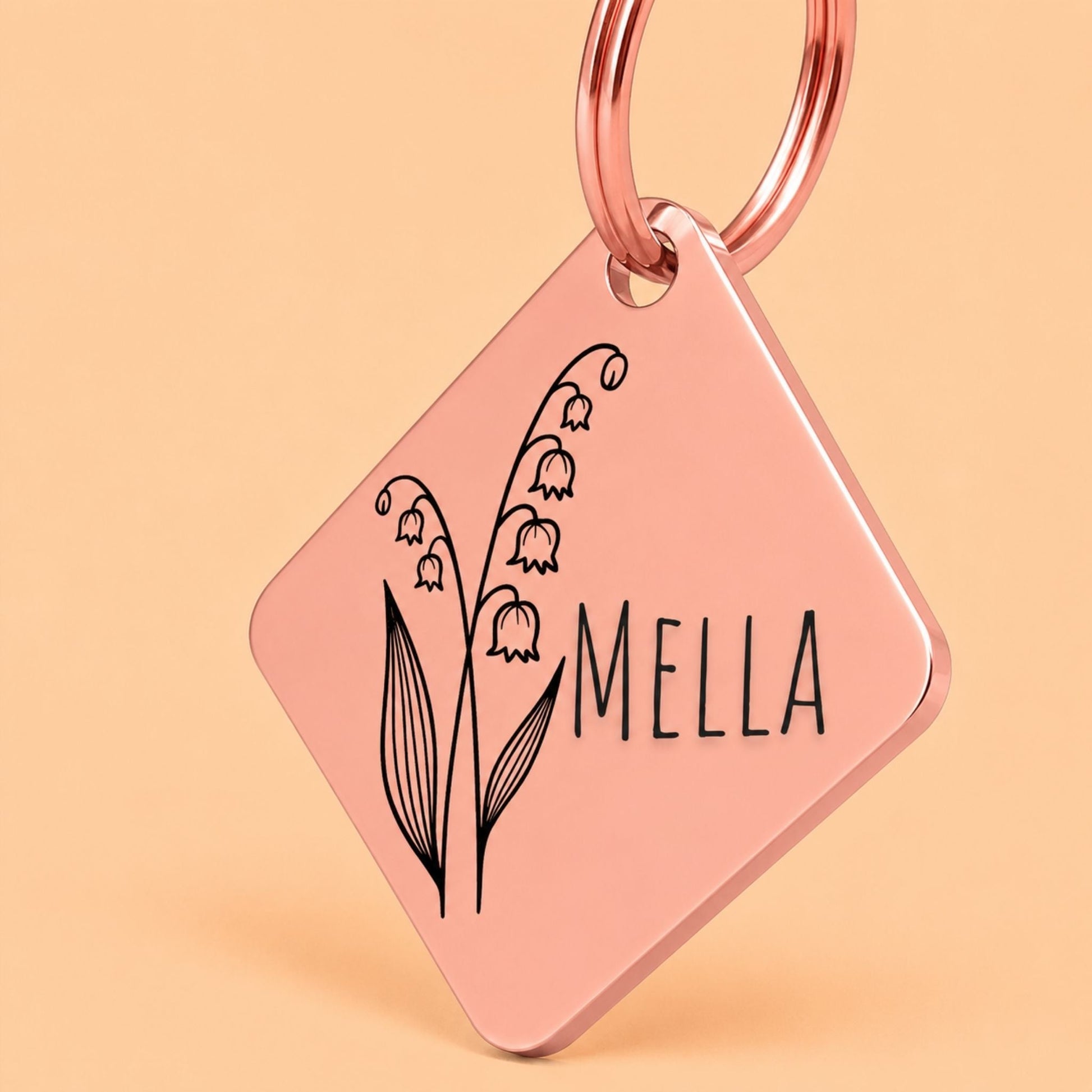 Birth Flower Dog Tag - Lily of the Valley Birth Flower Dog Tag, May