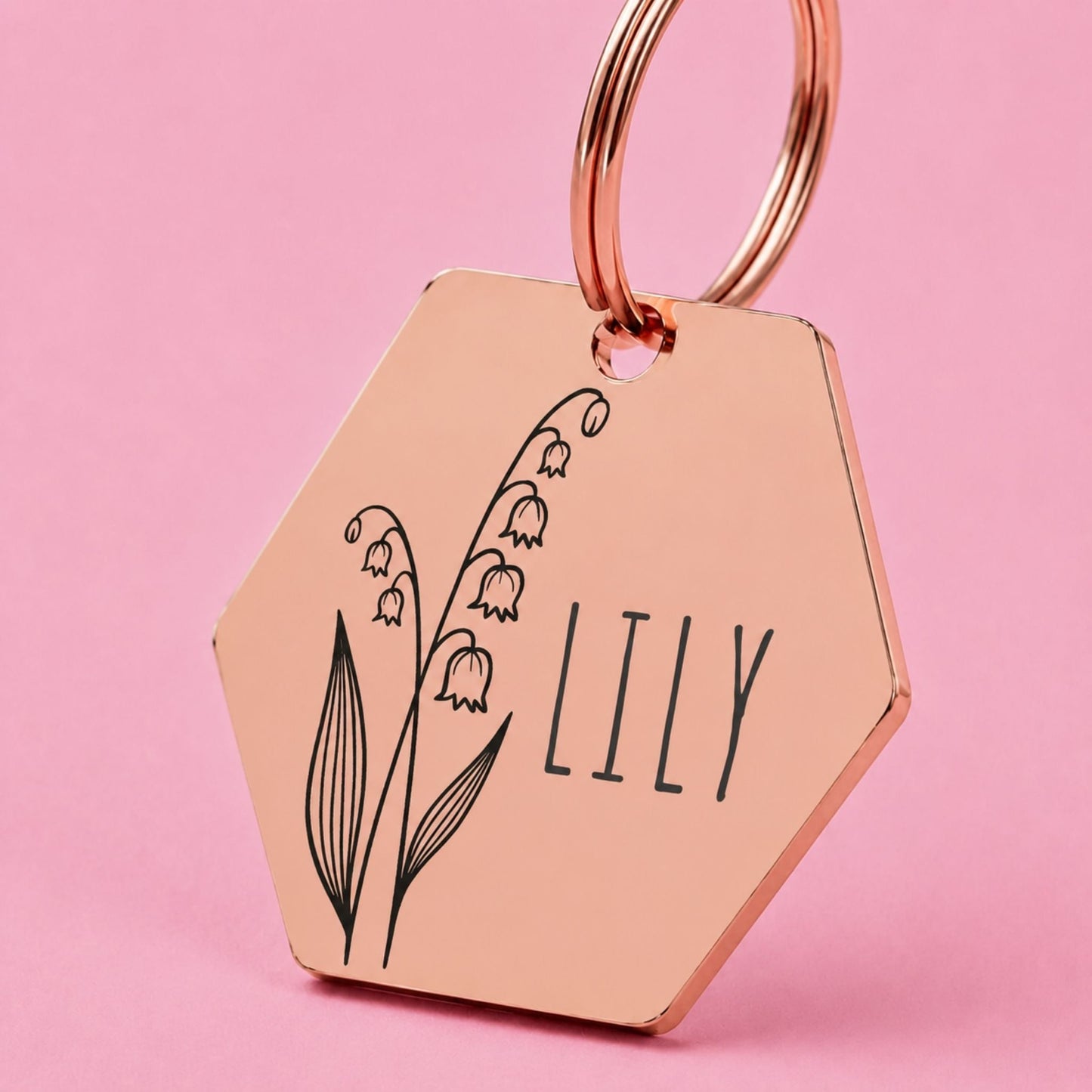 Birth Flower Dog Tag - Lily of the Valley Birth Flower Dog Tag, May