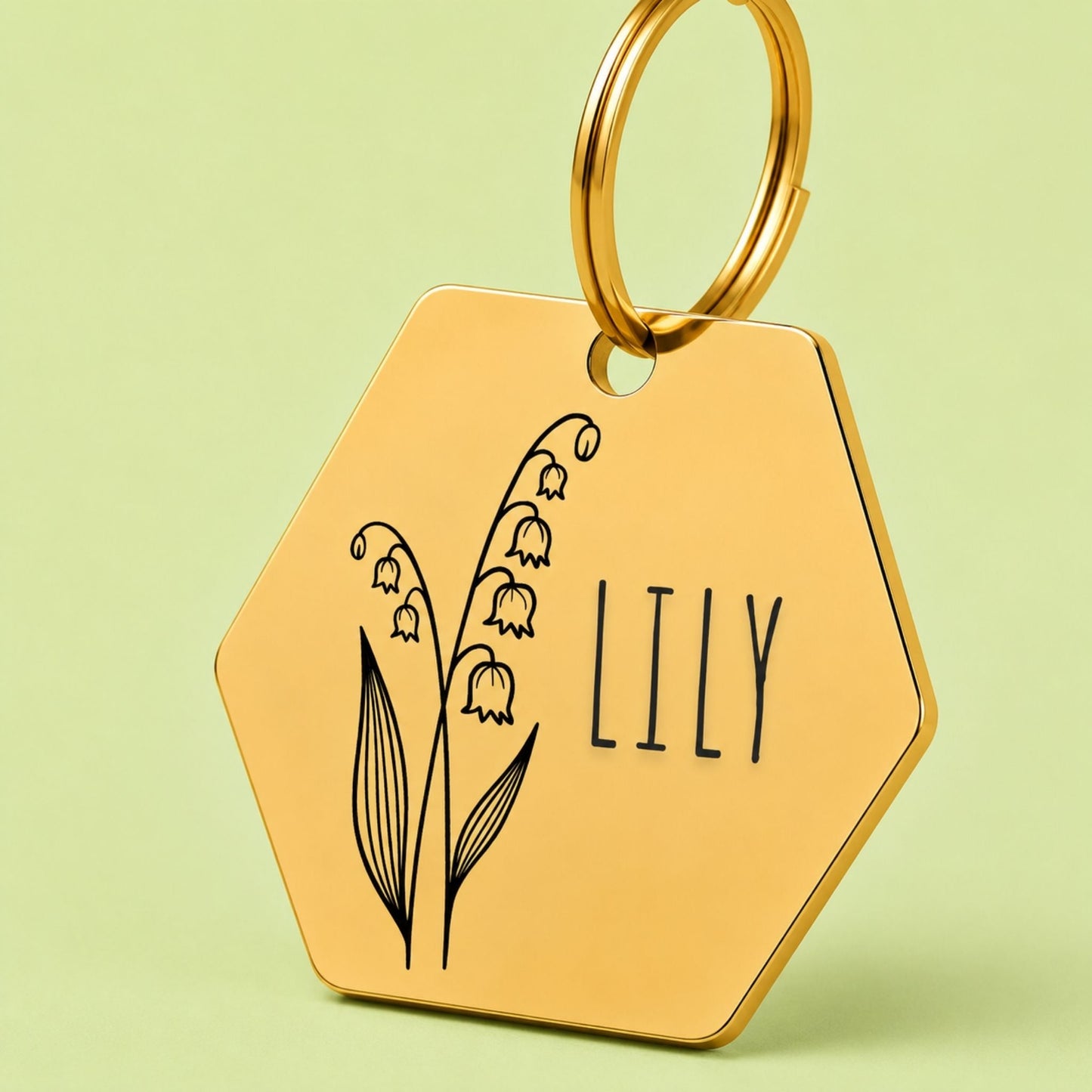 Birth Flower Dog Tag - Lily of the Valley Birth Flower Dog Tag, May