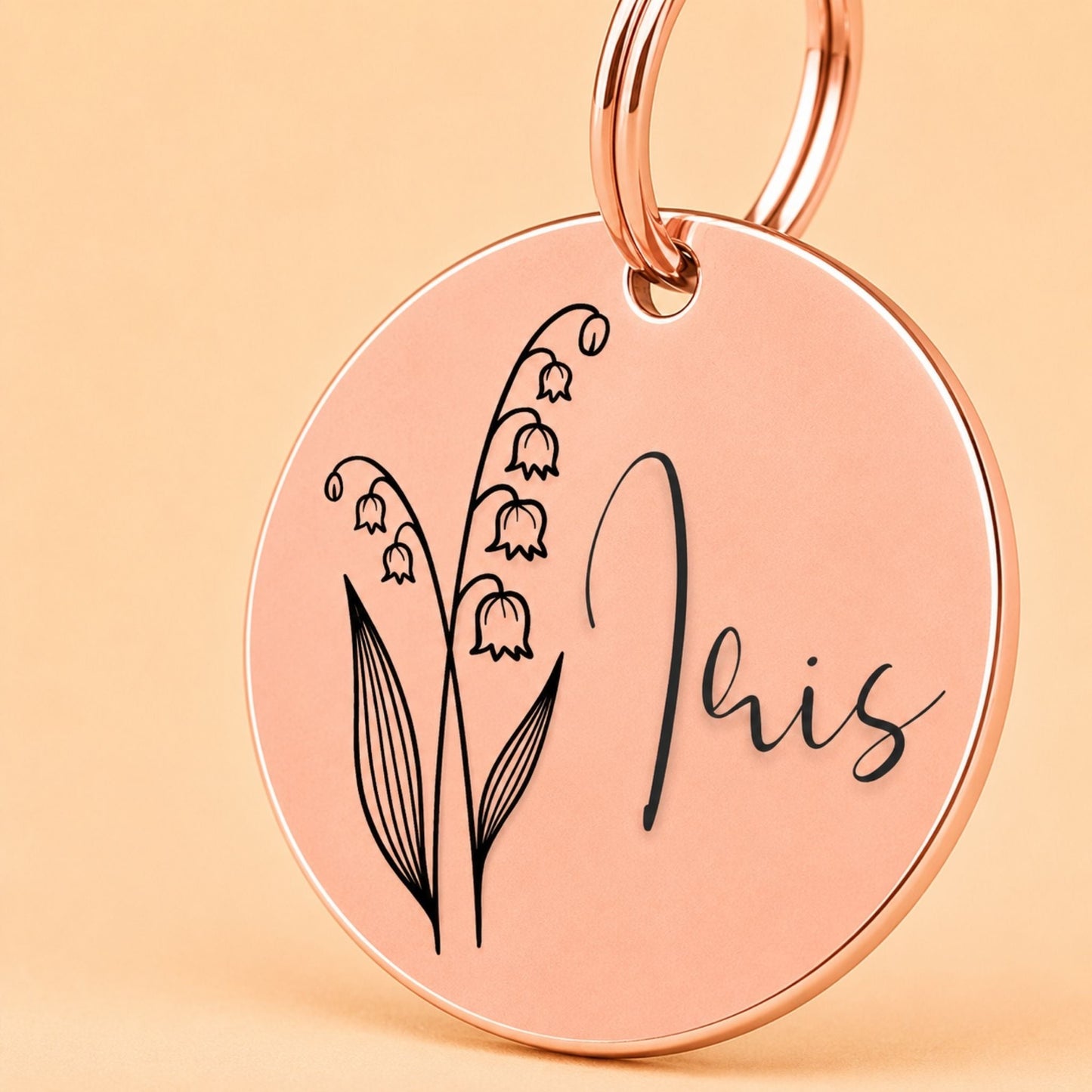 Birth Flower Dog Tag - Lily of the Valley Birth Flower Dog Tag, May