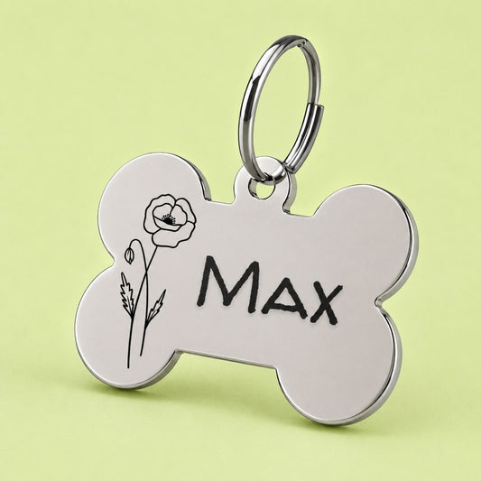 Birth Flower Dog Tag - Poppy Birth Flower Dog Tag, August