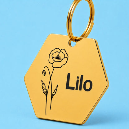 Birth Flower Dog Tag - Poppy Birth Flower Dog Tag, August