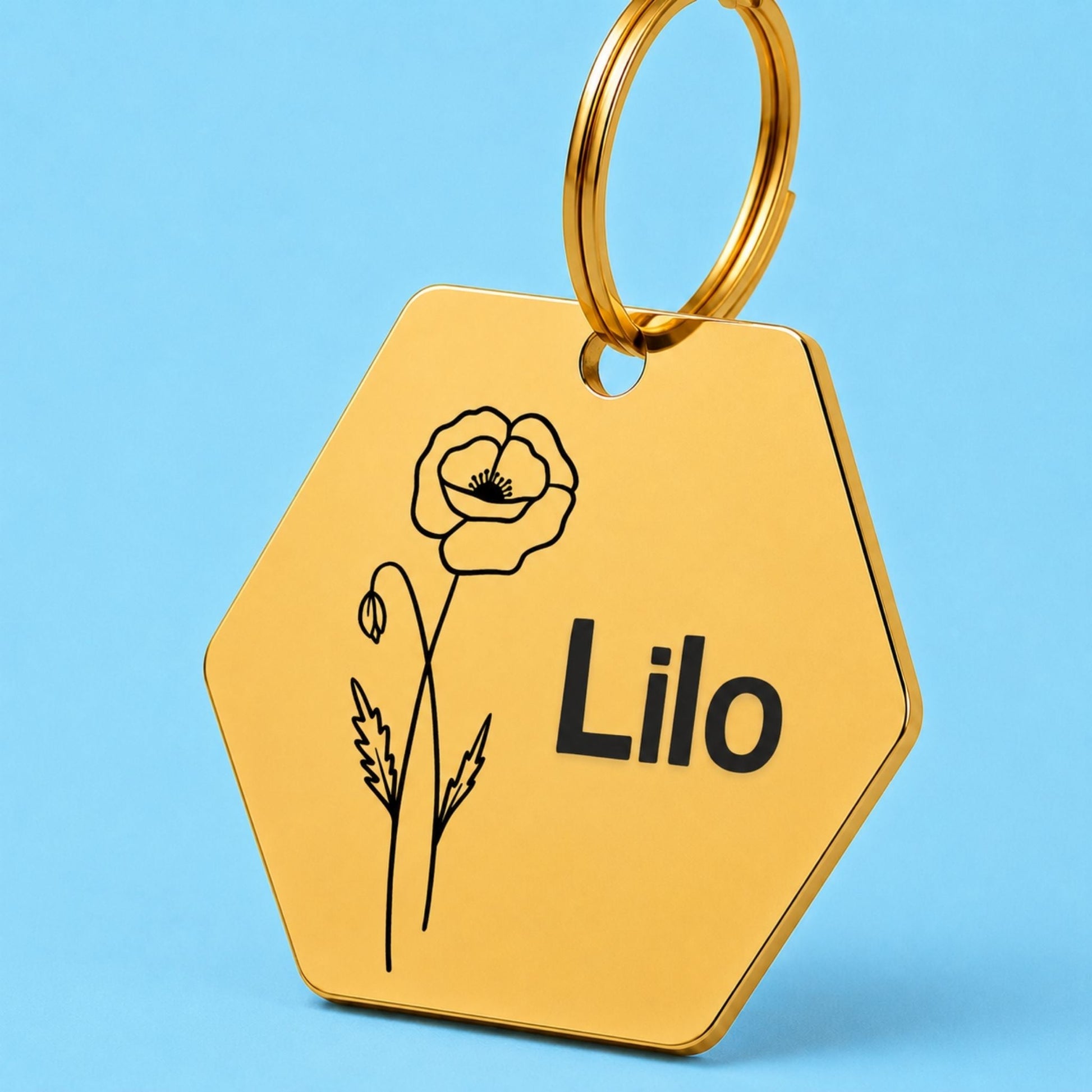 Birth Flower Dog Tag - Poppy Birth Flower Dog Tag, August