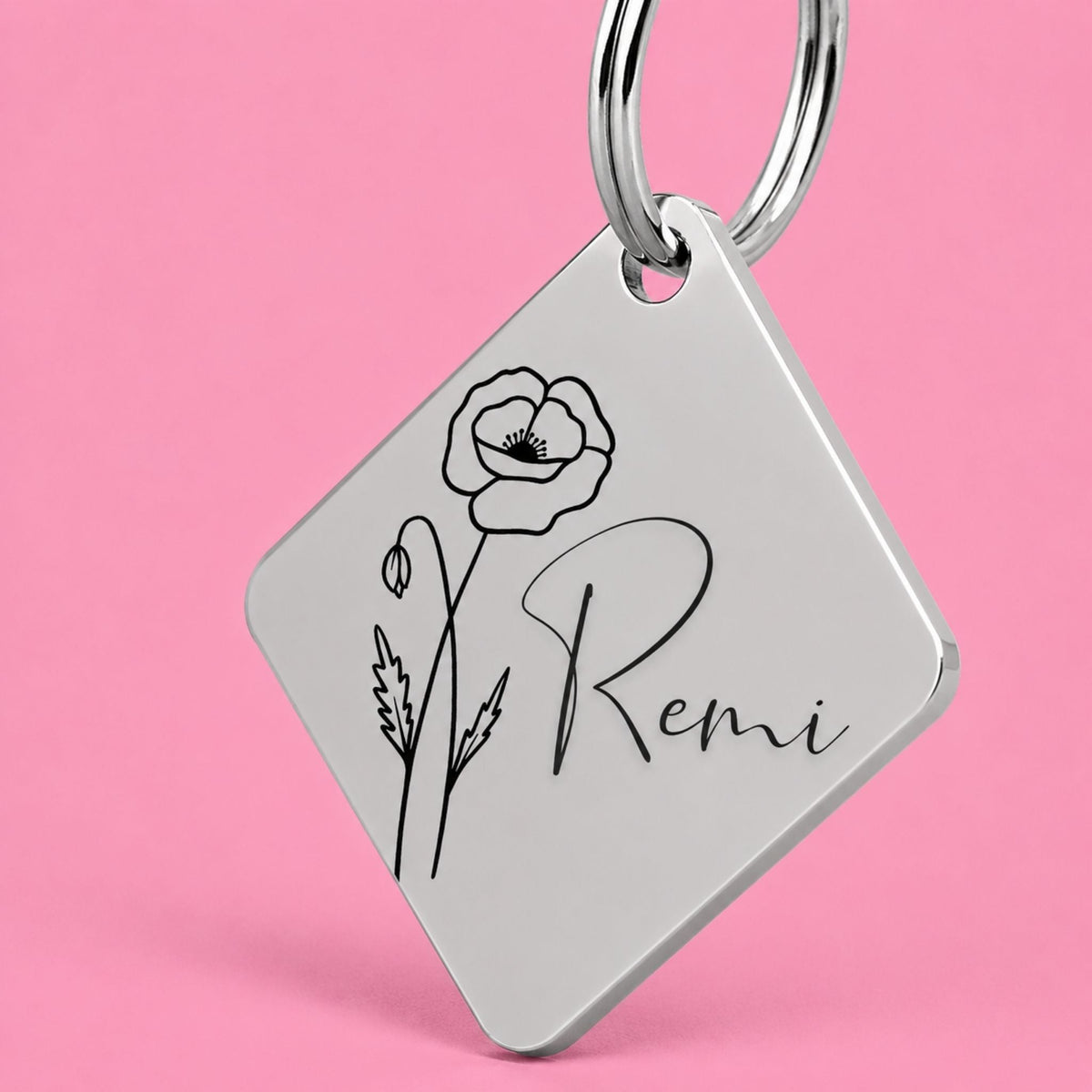Birth Flower Dog Tag - Poppy Birth Flower Dog Tag, August