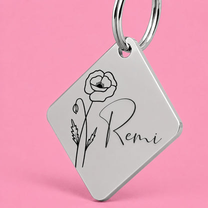 Birth Flower Dog Tag - Poppy Birth Flower Dog Tag, August