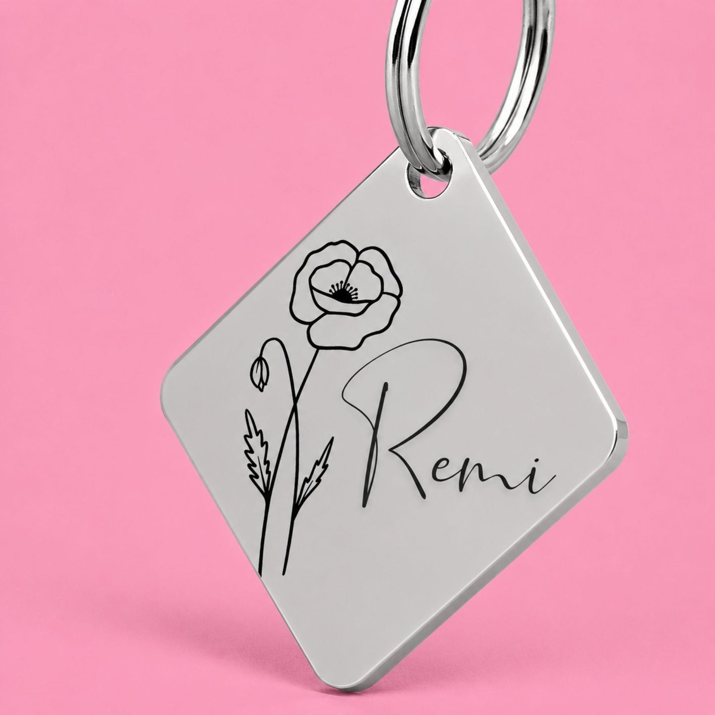 Birth Flower Dog Tag - Poppy Birth Flower Dog Tag, August