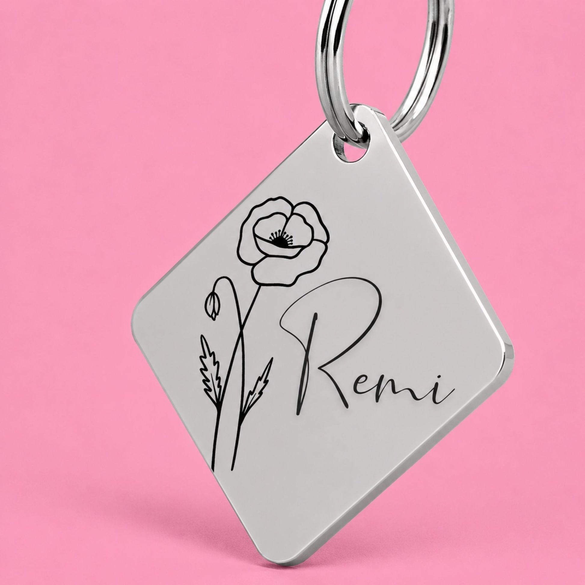 Birth Flower Dog Tag - Poppy Birth Flower Dog Tag, August