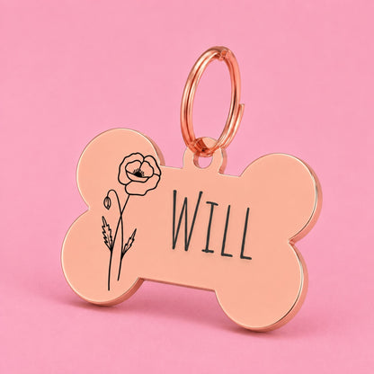 Birth Flower Dog Tag - Poppy Birth Flower Dog Tag, August
