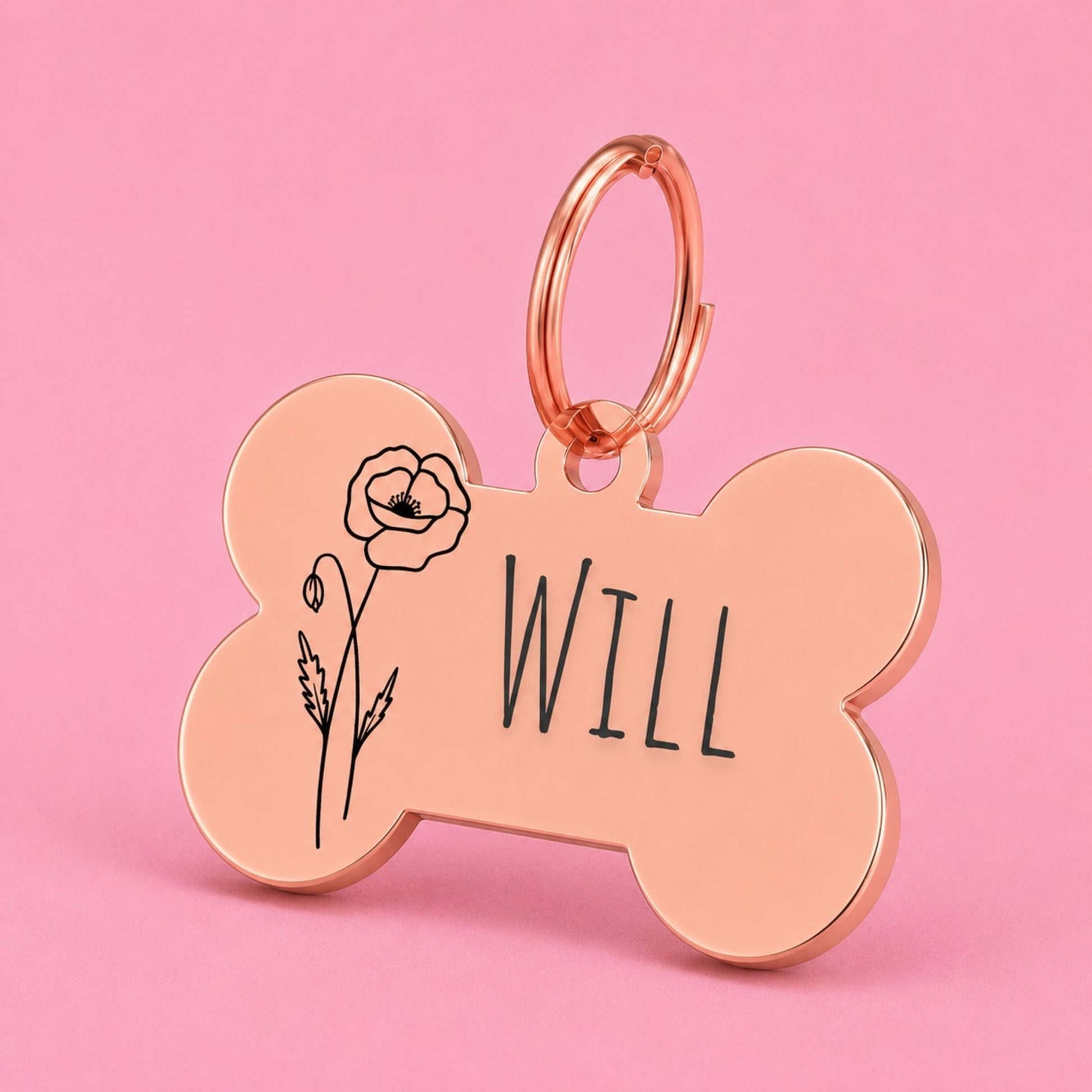 Birth Flower Dog Tag - Poppy Birth Flower Dog Tag, August