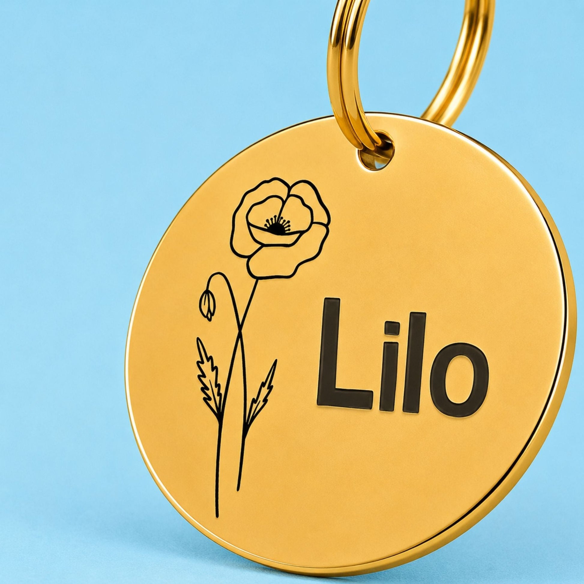 Birth Flower Dog Tag - Poppy Birth Flower Dog Tag, August