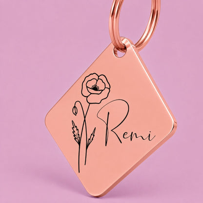 Birth Flower Dog Tag - Poppy Birth Flower Dog Tag, August