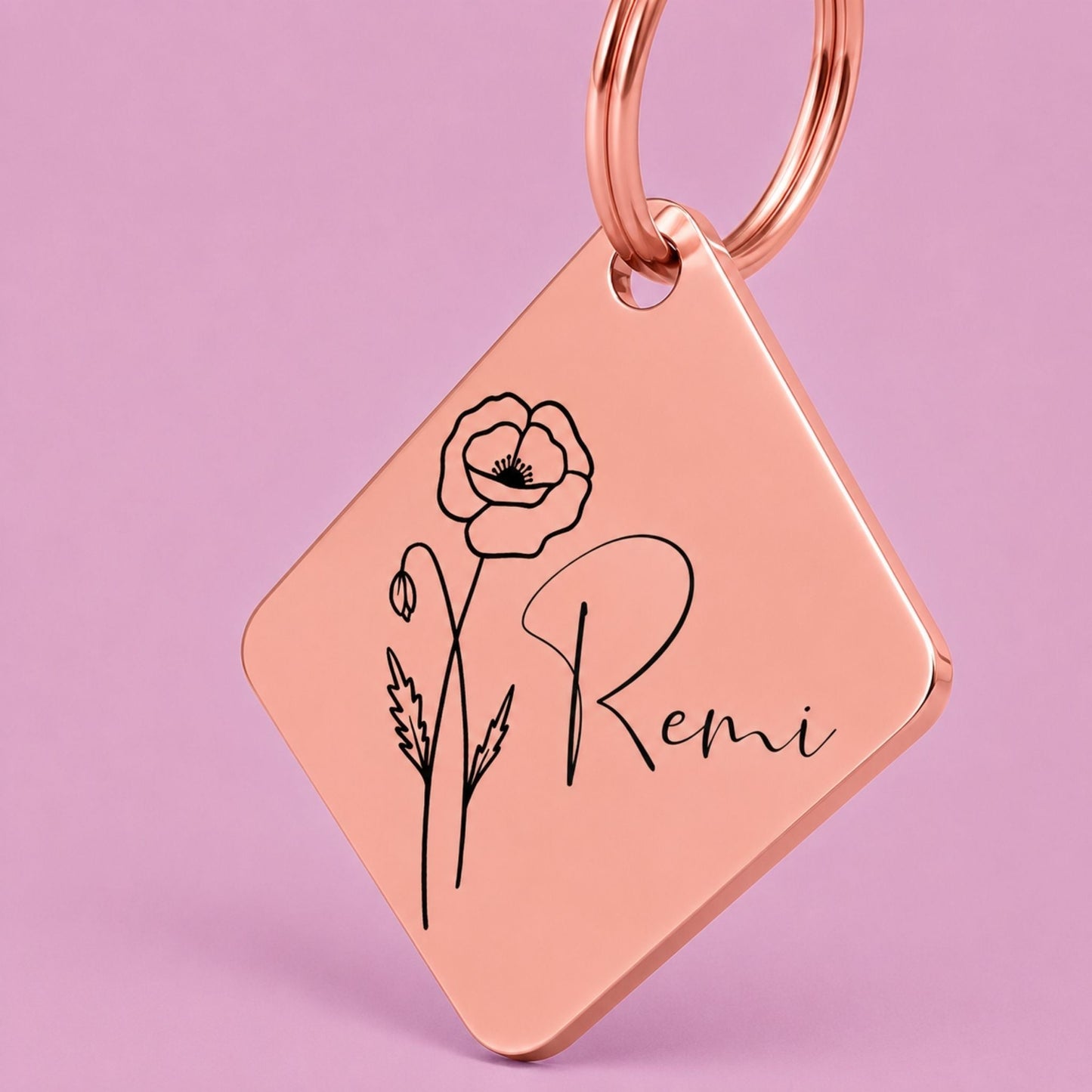 Birth Flower Dog Tag - Poppy Birth Flower Dog Tag, August