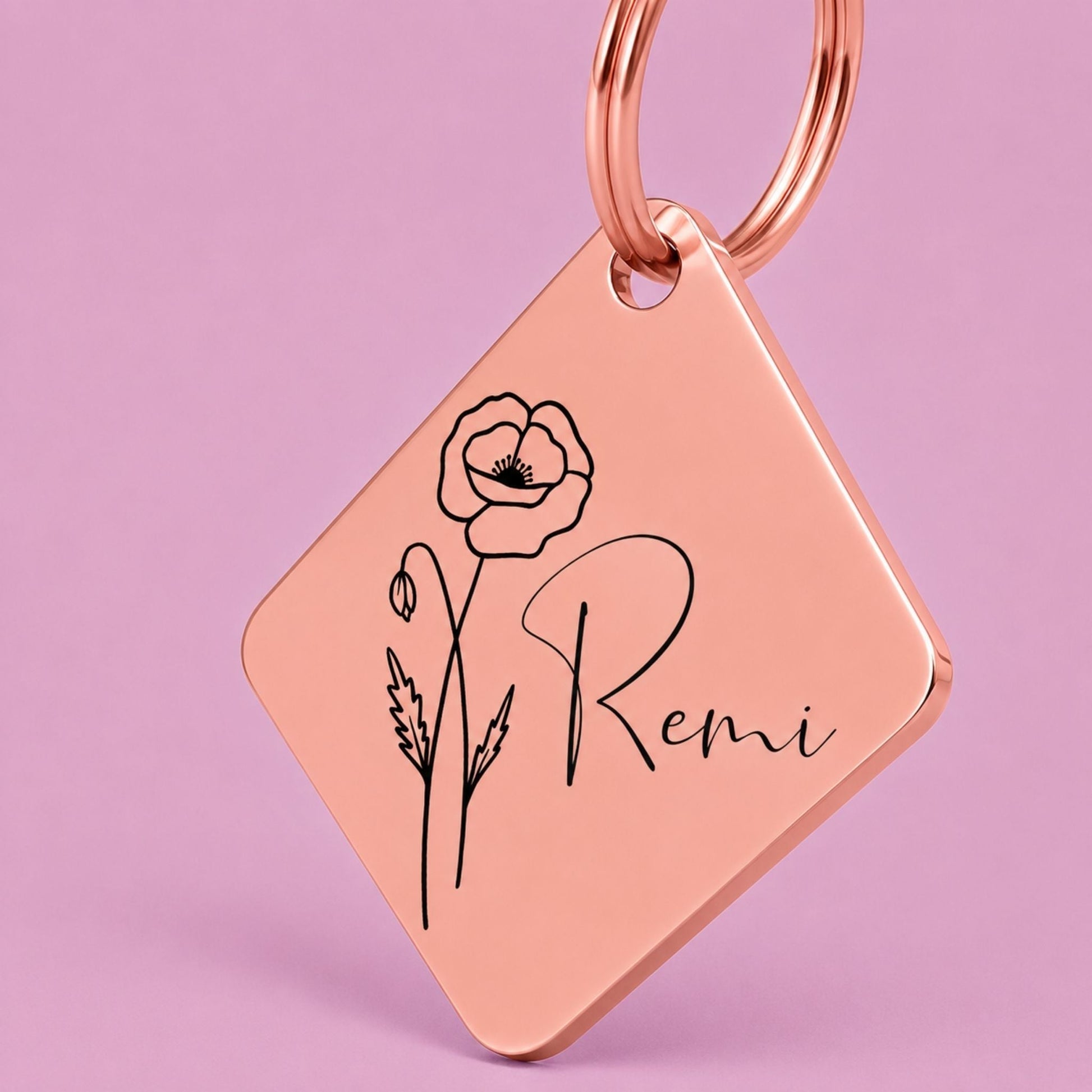 Birth Flower Dog Tag - Poppy Birth Flower Dog Tag, August