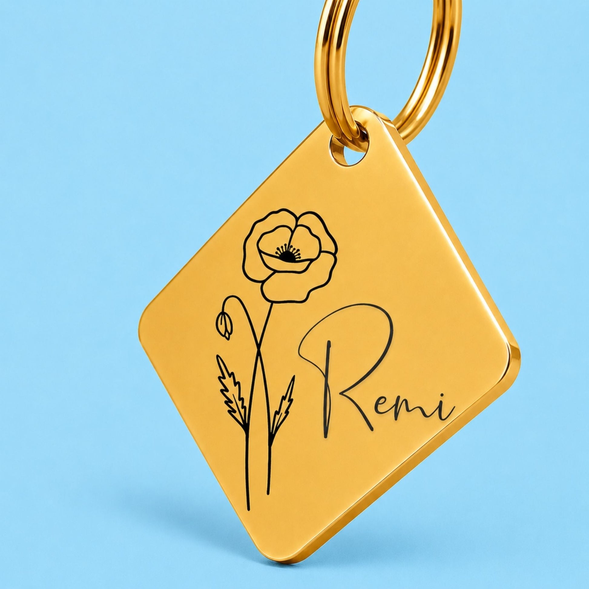 Birth Flower Dog Tag - Poppy Birth Flower Dog Tag, August