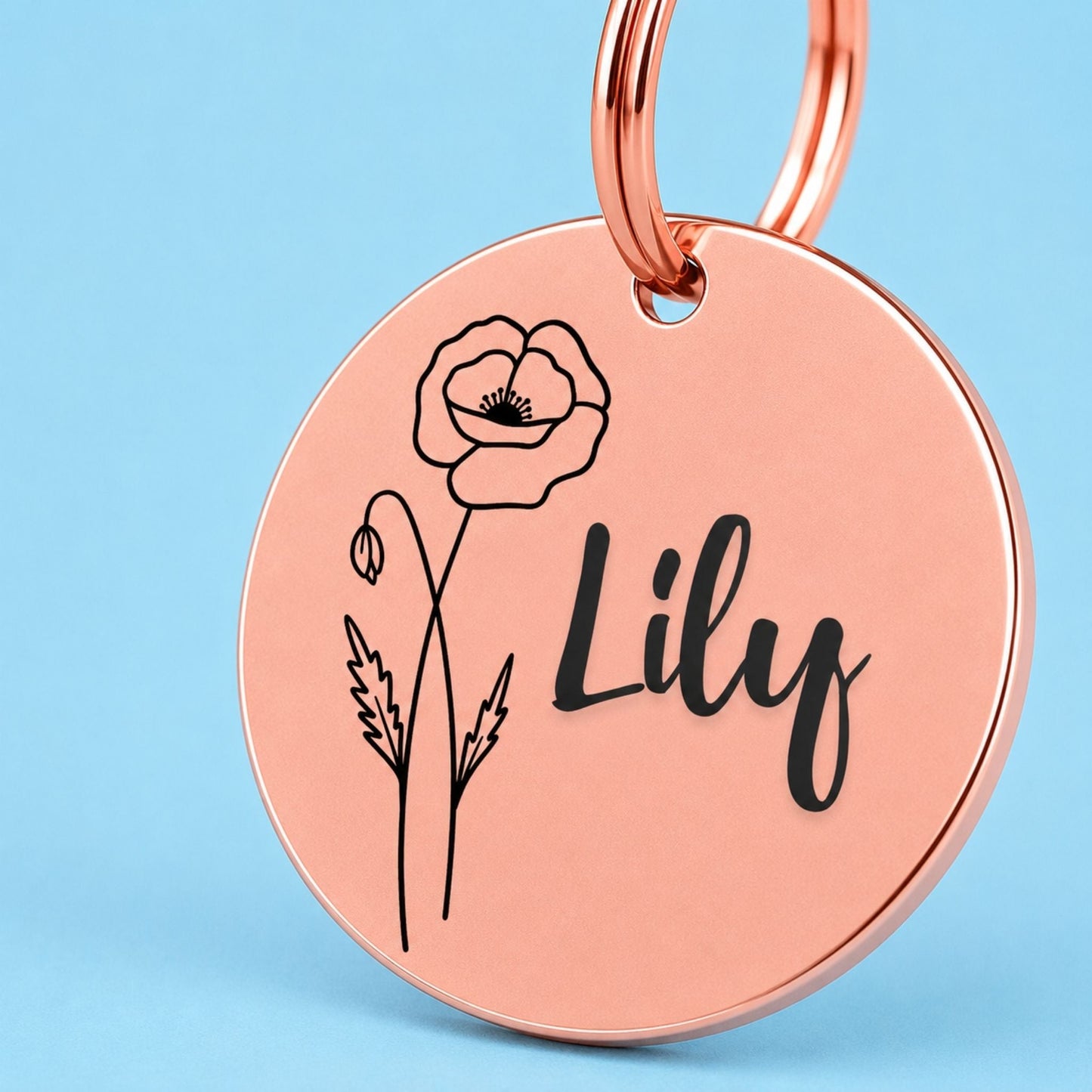 Birth Flower Dog Tag - Poppy Birth Flower Dog Tag, August