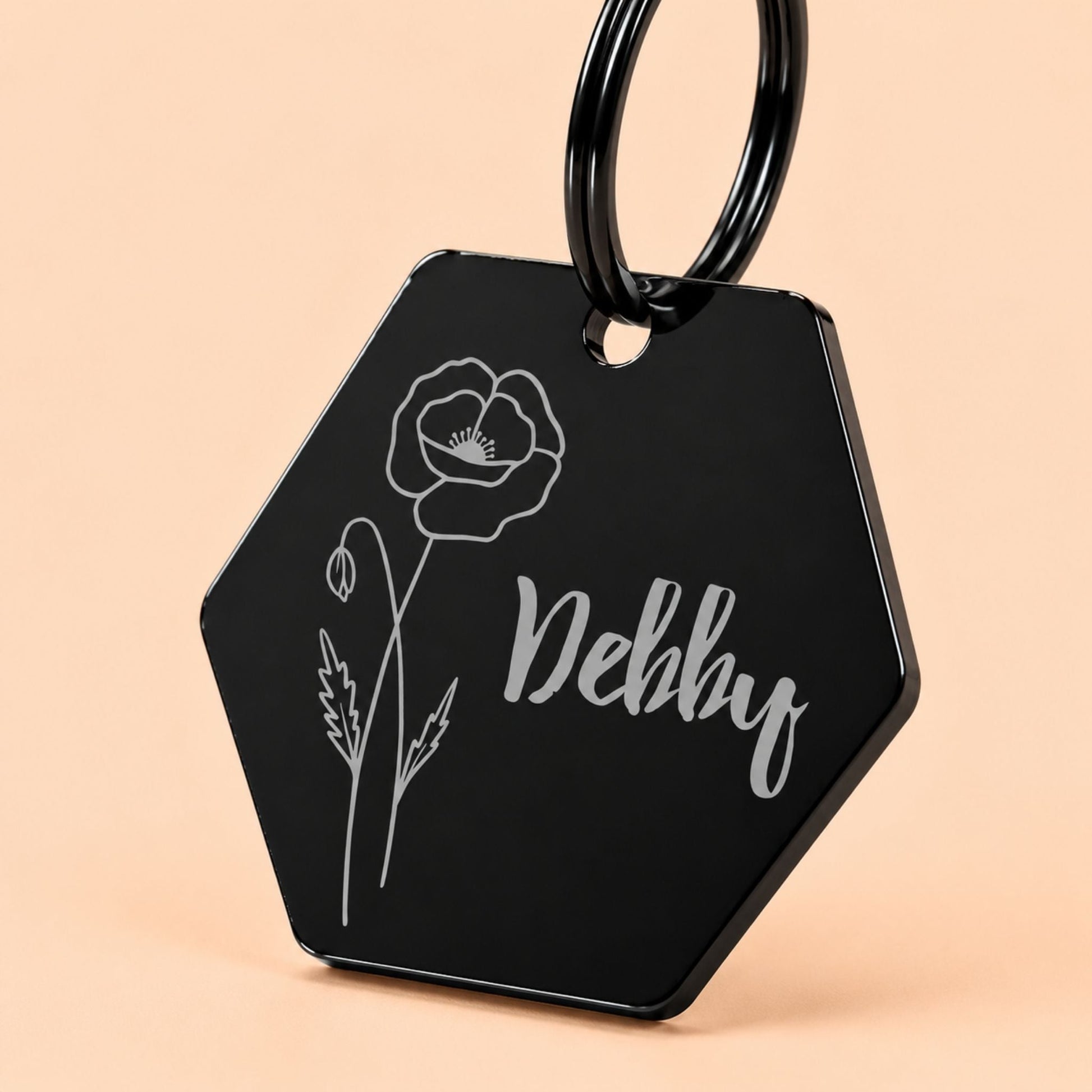 Birth Flower Dog Tag - Poppy Birth Flower Dog Tag, August