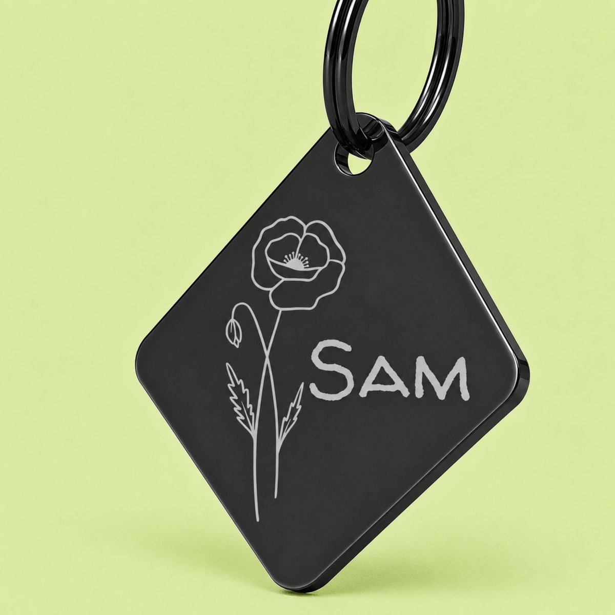 Birth Flower Dog Tag - Poppy Birth Flower Dog Tag, August