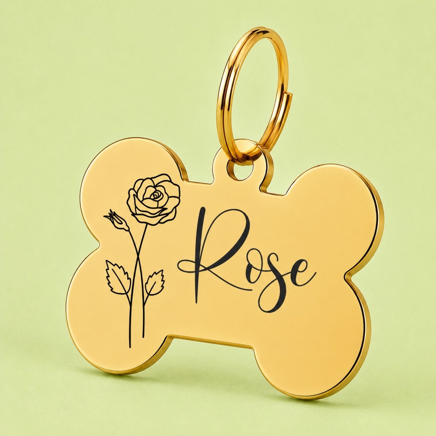 Birth Flower Dog Tag - Rose Birth Flower Dog Tag, June