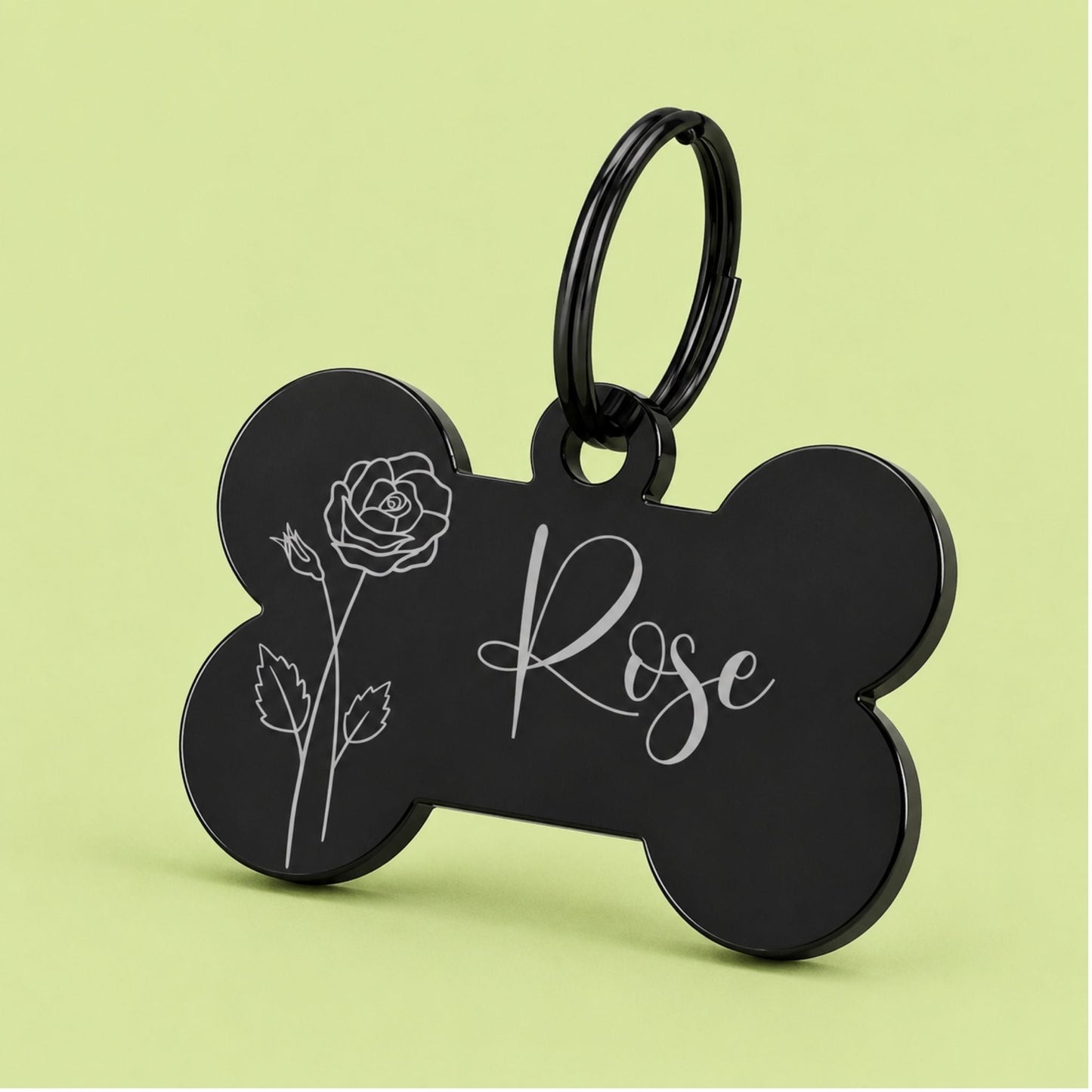 Birth Flower Dog Tag - Rose Birth Flower Dog Tag, June