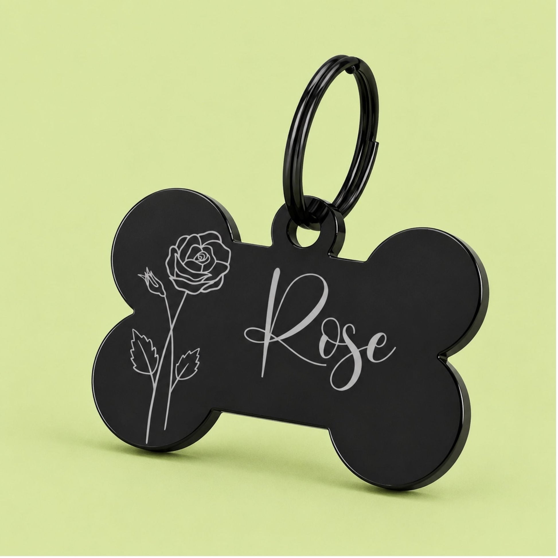 Birth Flower Dog Tag - Rose Birth Flower Dog Tag, June
