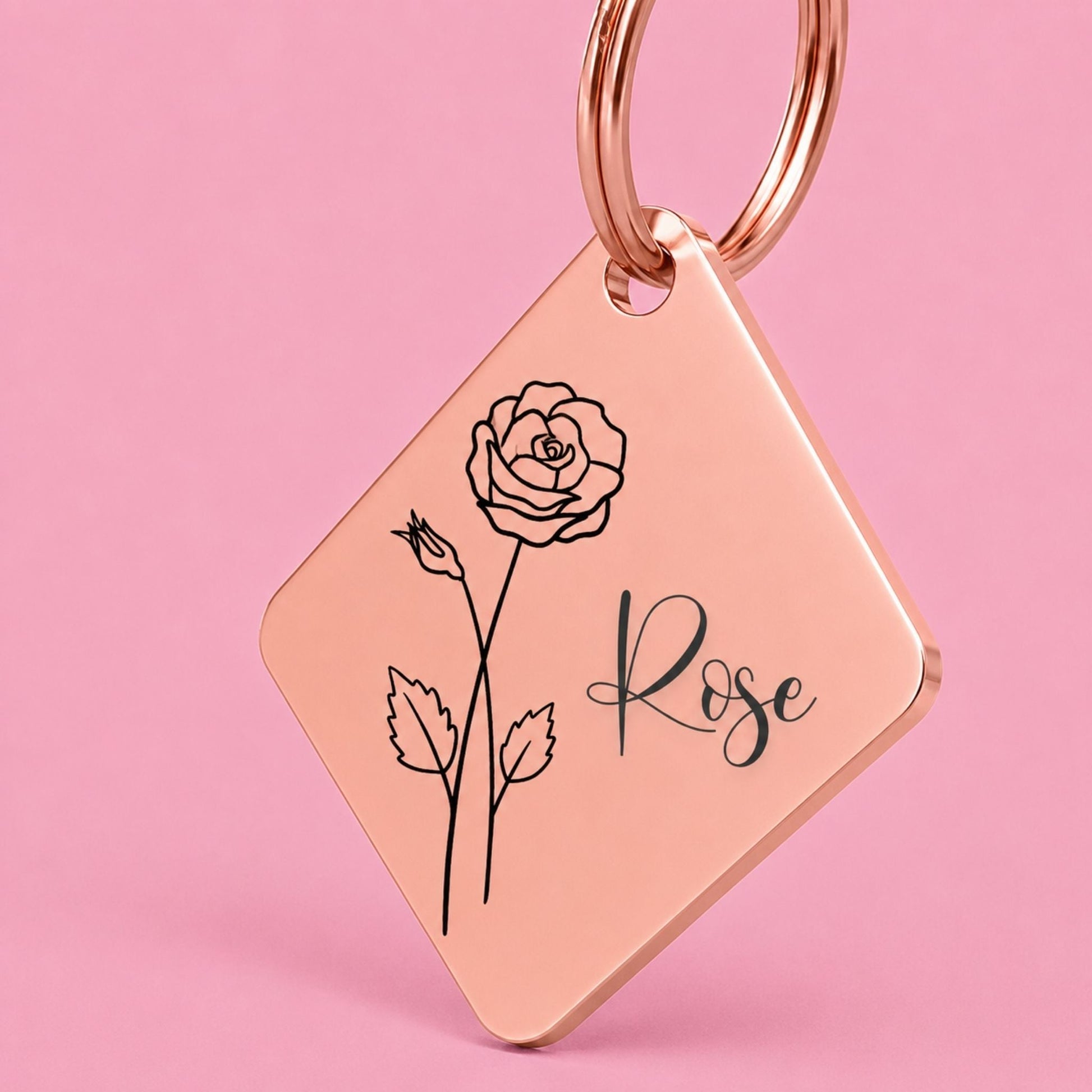 Birth Flower Dog Tag - Rose Birth Flower Dog Tag, June