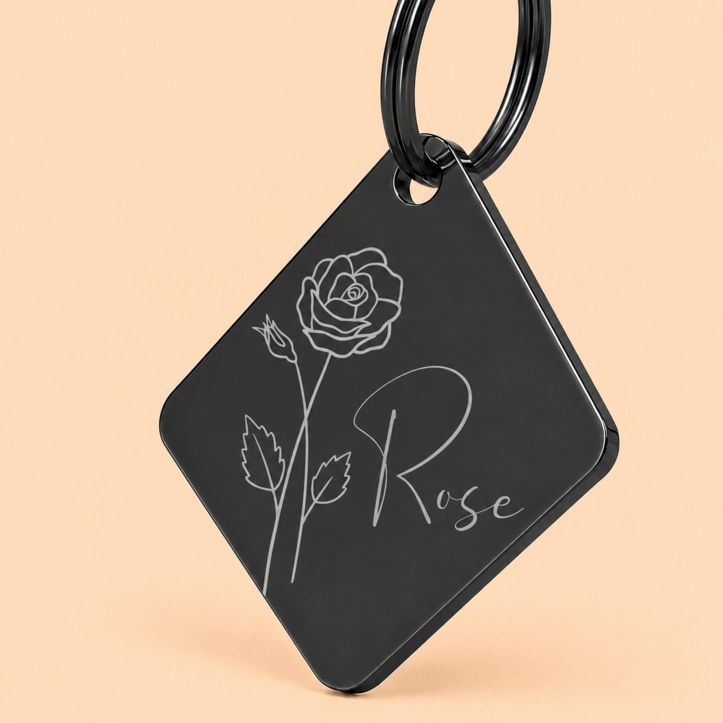 Birth Flower Dog Tag - Rose Birth Flower Dog Tag, June
