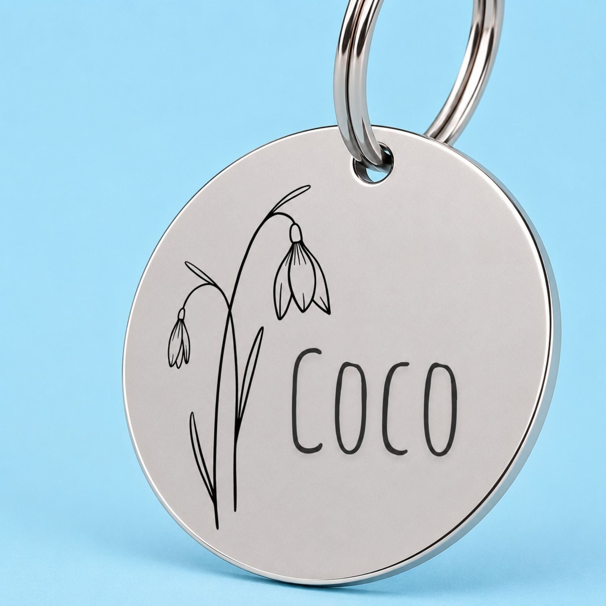Birth Flower Dog Tag - Snowdrop Birth Flower Dog Tag, January