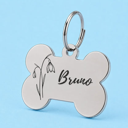 Birth Flower Dog Tag - Snowdrop Birth Flower Dog Tag, January
