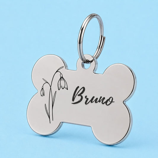 Birth Flower Dog Tag - Snowdrop Birth Flower Dog Tag, January