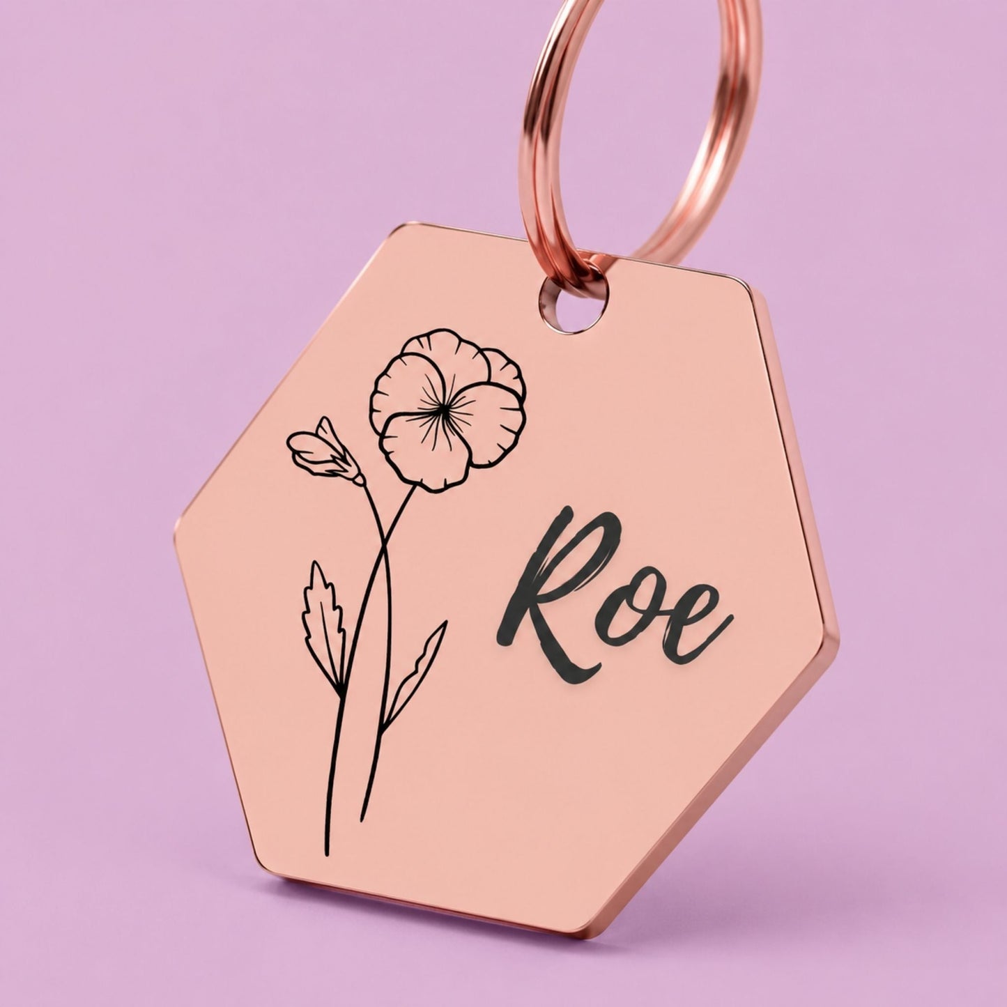 Birth Flower Dog Tag - Violet Birth Flower Dog Tag, February