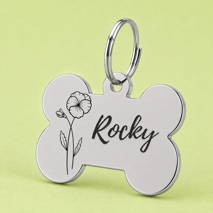 Birth Flower Dog Tag - Violet Birth Flower Dog Tag, February