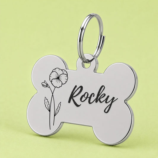 Birth Flower Dog Tag - Violet Birth Flower Dog Tag, February