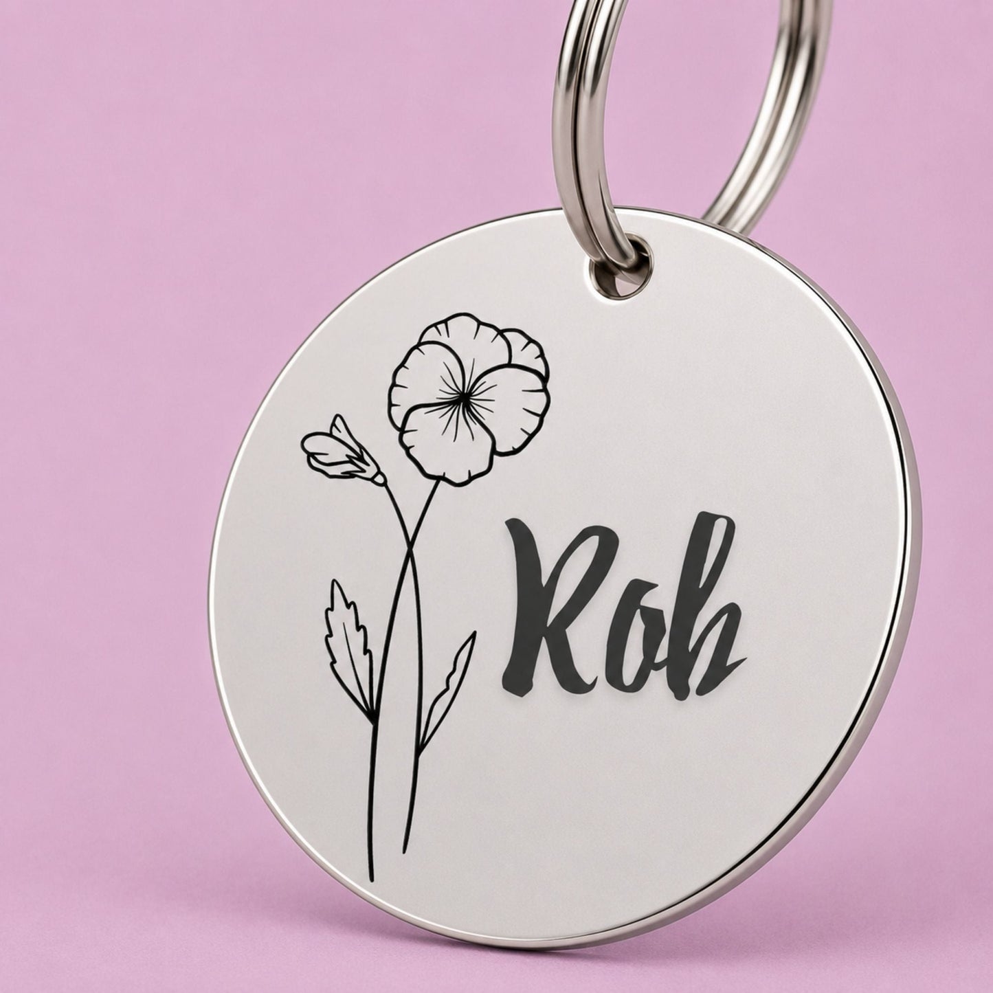 Birth Flower Dog Tag - Violet Birth Flower Dog Tag, February