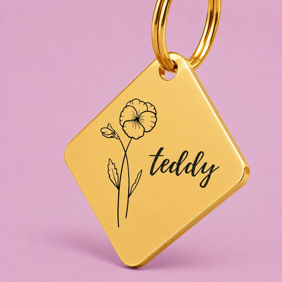 Birth Flower Dog Tag - Violet Birth Flower Dog Tag, February