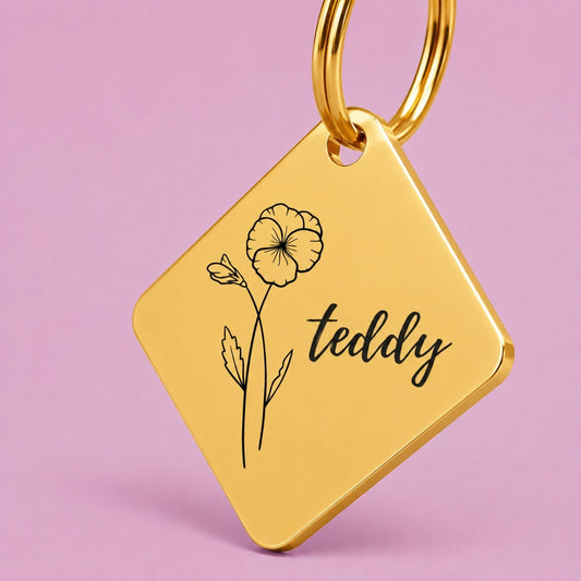 Birth Flower Dog Tag - Violet Birth Flower Dog Tag, February