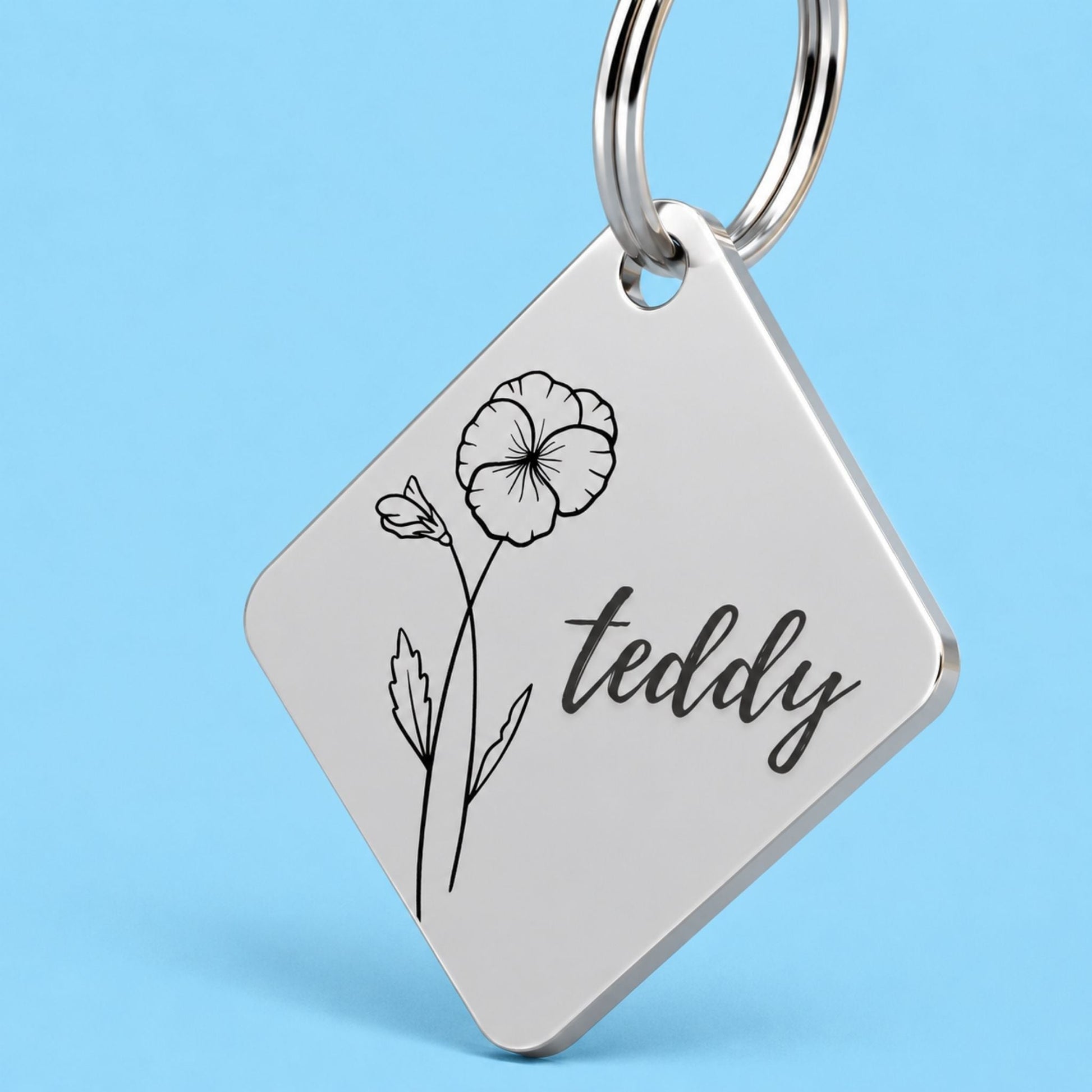 Birth Flower Dog Tag - Violet Birth Flower Dog Tag, February