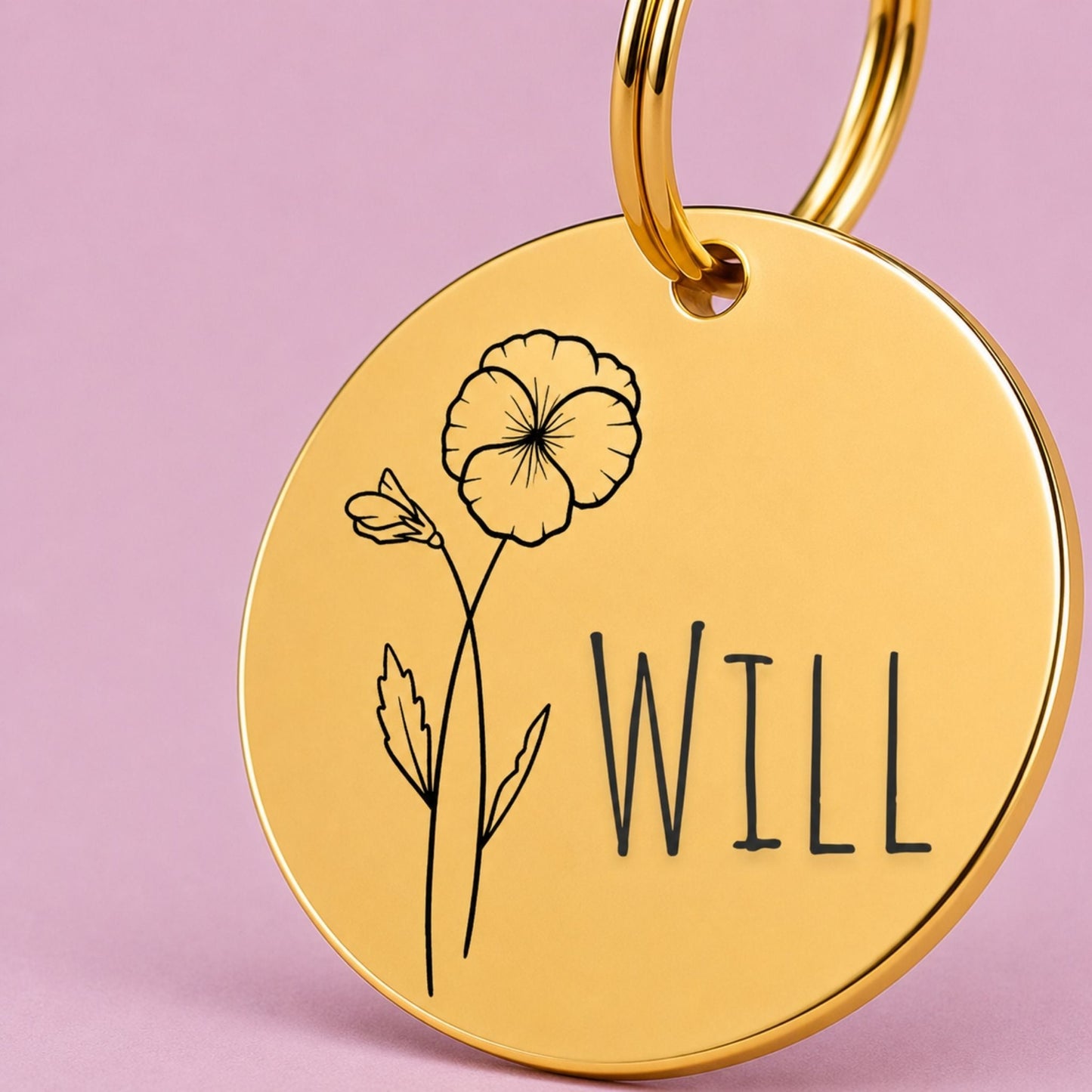 Birth Flower Dog Tag - Violet Birth Flower Dog Tag, February