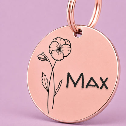 Birth Flower Dog Tag - Violet Birth Flower Dog Tag, February