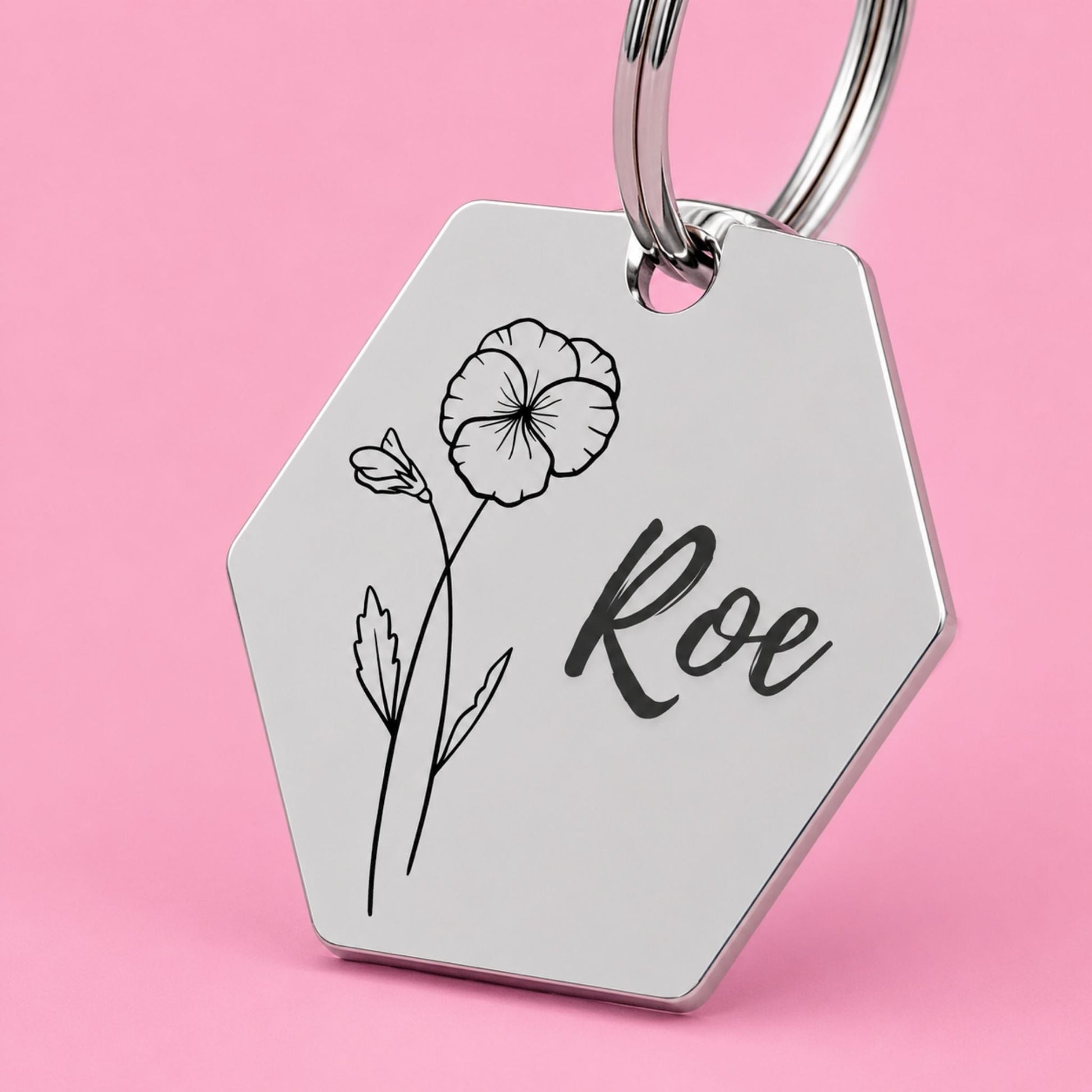 Birth Flower Dog Tag - Violet Birth Flower Dog Tag, February