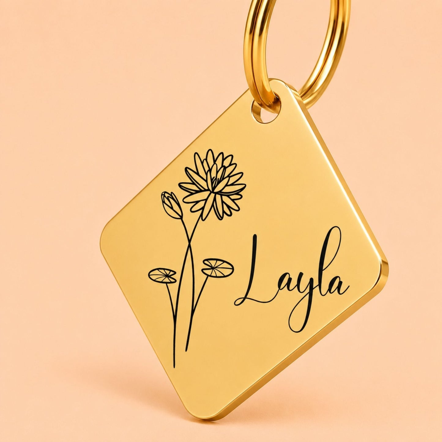 Birth Flower Dog Tag - Water Lily Birth Flower Dog Tag, July